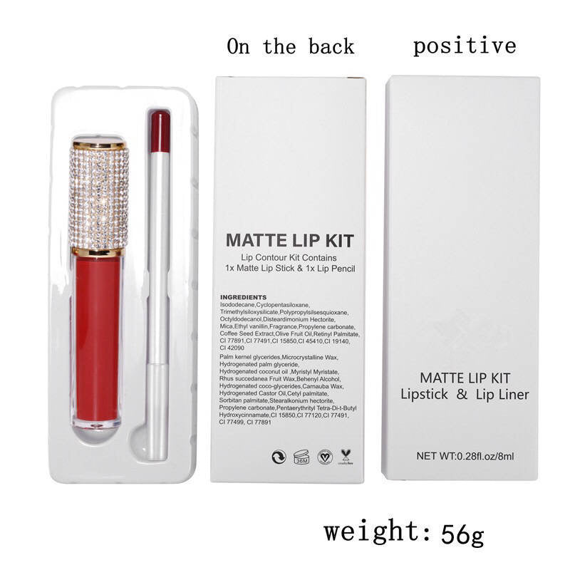 Matte Lipstick Pink Lip Kit w/ Rhinestone Tubes