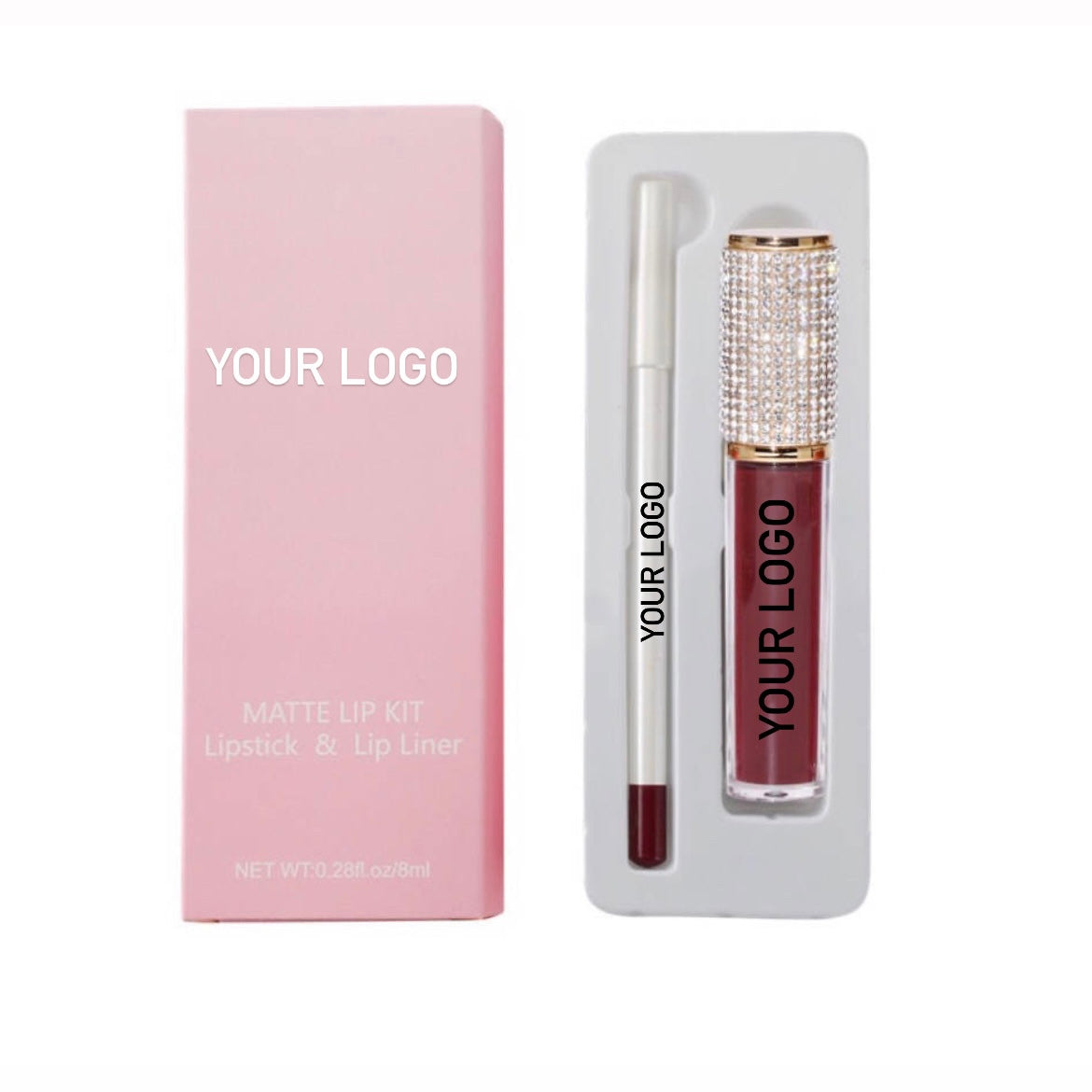 Matte Lipstick Pink Lip Kit w/ Rhinestone Tubes