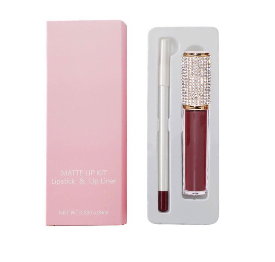 Matte Lipstick Pink Lip Kit w/ Rhinestone Tubes