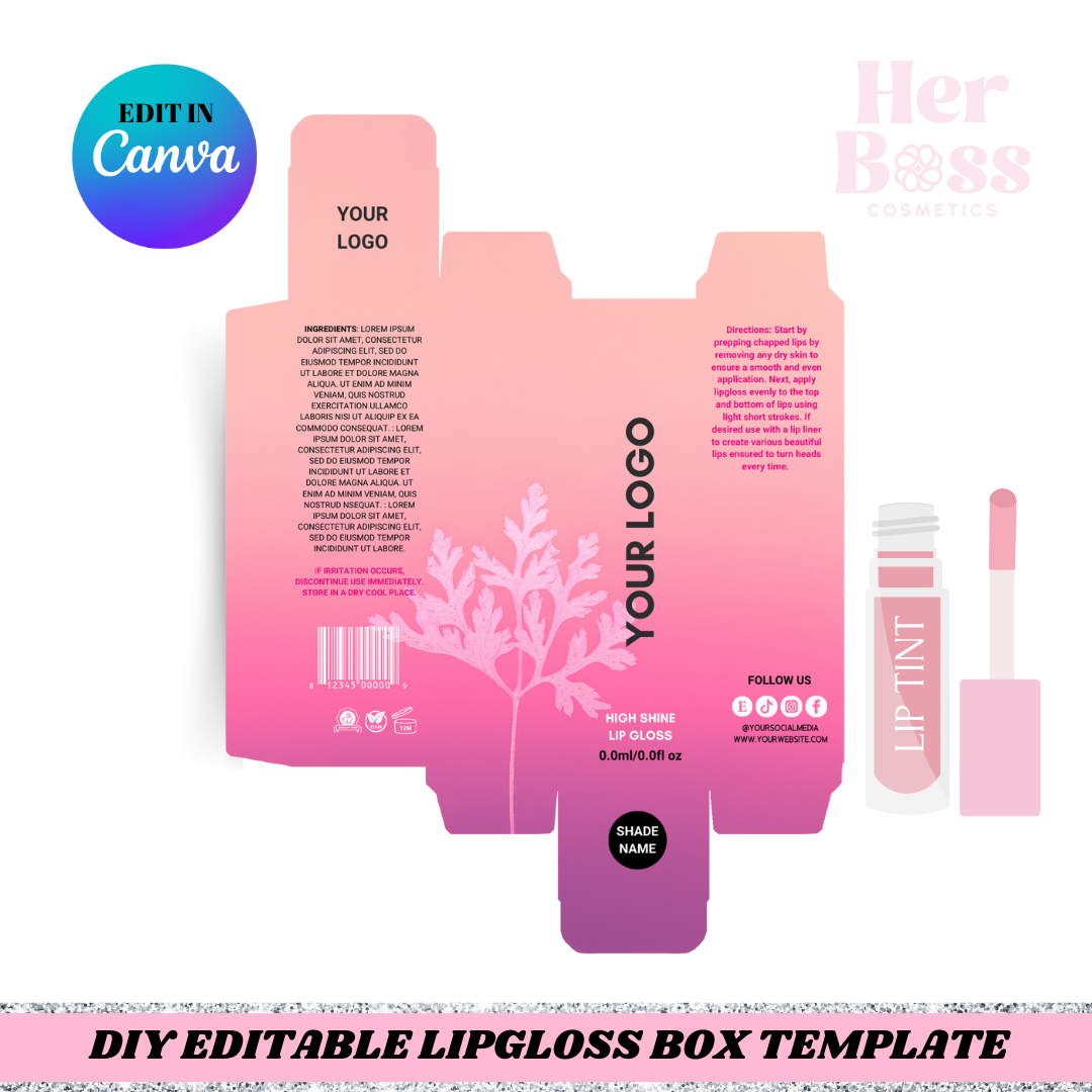 DIY Editable Lipgloss Box Template - 27x27x87mm